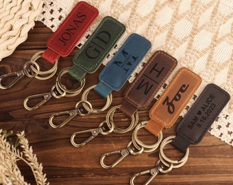 Personalized Leather Keychain,Anniversary Gift,Customized Keychain, Engraved Leather Key Chain, Groomsmen Gift, Birthday Gift