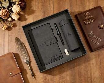 Custom Engraved Leather Journal Set with Pen, Personalized Notebook, Graduation Gift，End Of Year Thank You Gift, Staff Christmas gift
