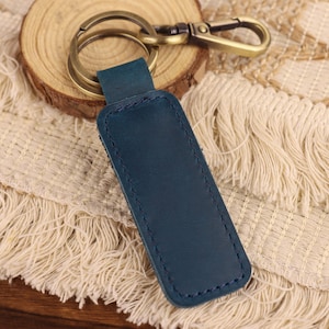 Personalized Leather Keychain,Anniversary Gift,Customized Keychain, Engraved Leather Key Chain, Groomsmen Gift, Birthday Gift Blue