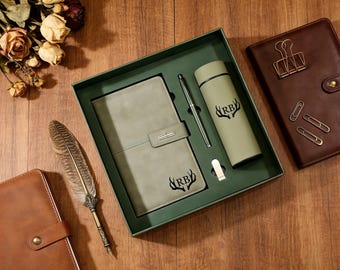 Custom Engraved Leather Journal Set with Pen, Personalized Notebook, Graduation Gift，End Of Year Thank You Gift, Staff Christmas gift