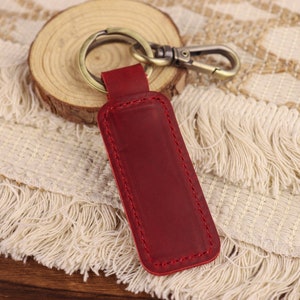 Personalized Leather Keychain,Anniversary Gift,Customized Keychain, Engraved Leather Key Chain, Groomsmen Gift, Birthday Gift Red