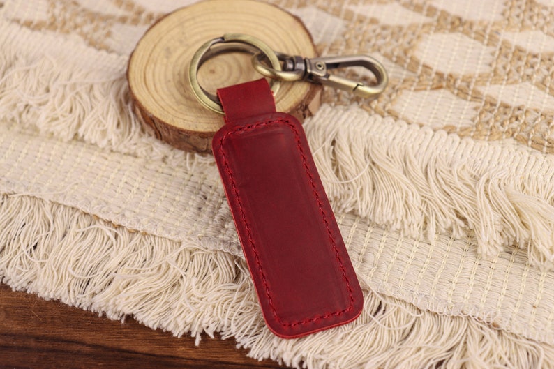 Personalized Leather Keychain,Anniversary Gift,Customized Keychain, Engraved Leather Key Chain, Groomsmen Gift, Birthday Gift Red