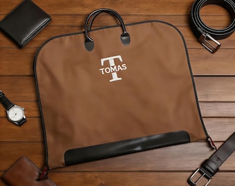 Custom Embroidered Oxford Suit Bag, Leather Handle Garment Bag, Groomsmen Gift