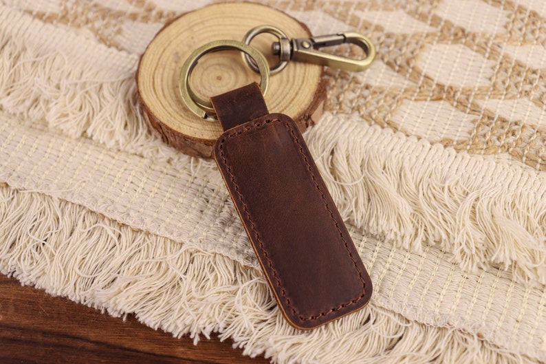 Personalized Leather Keychain,Anniversary Gift,Customized Keychain, Engraved Leather Key Chain, Groomsmen Gift, Birthday Gift Dark Brown