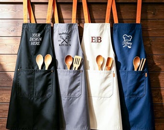 Delantal bordado personalizado / Delantal con nombre personalizado / Delantal de cocina para barbacoa / Diseño de logotipo bordado / Regalo para el Día del Padre