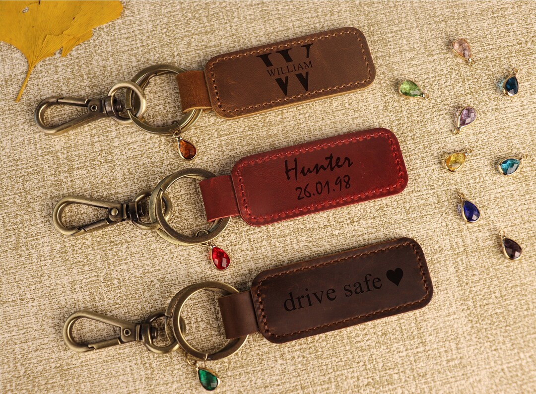 Personalized Leather Keychain With Birthstone,anniversary Gift ...