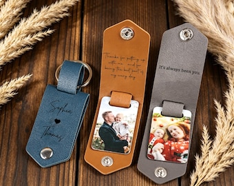 Llavero de cuero personalizado grabado con foto, llavero con imagen personalizada, regalo para papá para el Día del Padre, regalo para el esposo.