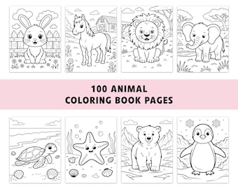 100 Animal Coloring Pages – Printable Coloring Book for Kids – Woodland, Jungle, Farm, Arctic & Sea Animals – Digital Download