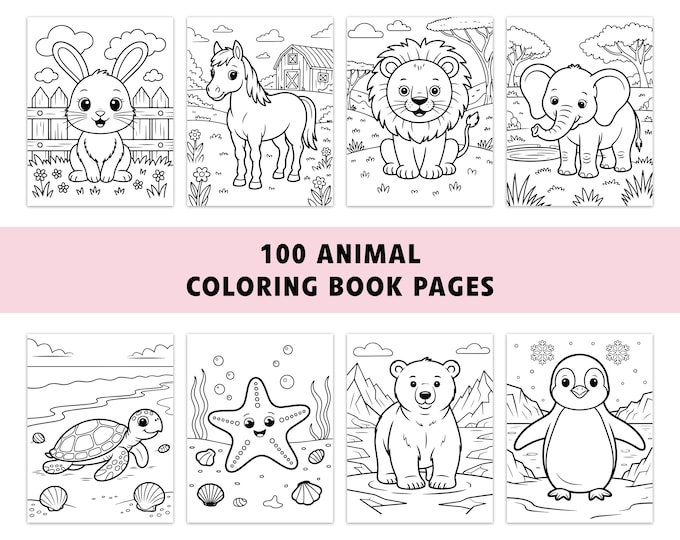 100 Animal Coloring Pages – Printable Coloring Book for Kids – Woodland ...