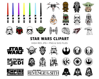 Star Wars - 40+ High Quality SVGs - Star Wars Bundle - Star Wars Clipart - Darth Vader SVG - Yoda SVG - Mandalorian SVG - Digital Download