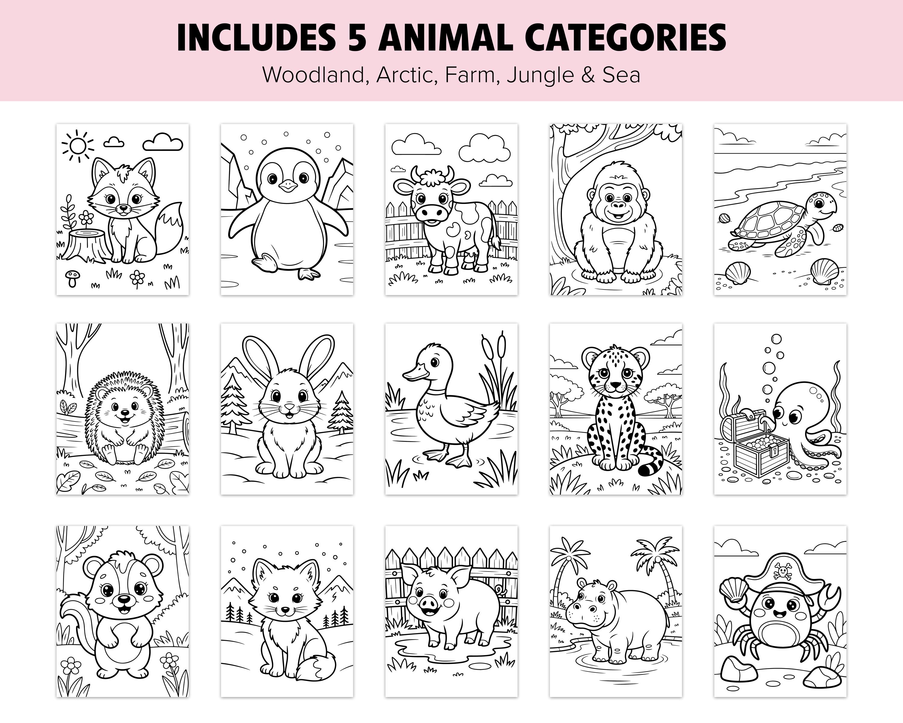 100 Animal Coloring Pages – Printable Coloring Book for Kids – Woodland ...