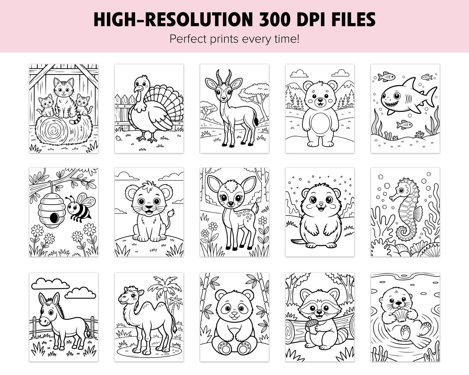 100 Animal Coloring Pages – Printable Coloring Book for Kids – Woodland ...
