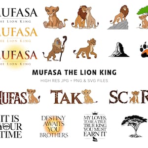 Mufasa - O Rei Leão - 18 SVGs de alta qualidade - Mufasa O Rei Leão Filme 2024 - Impressões Taka - Impressões de cicatrizes - Download digital
