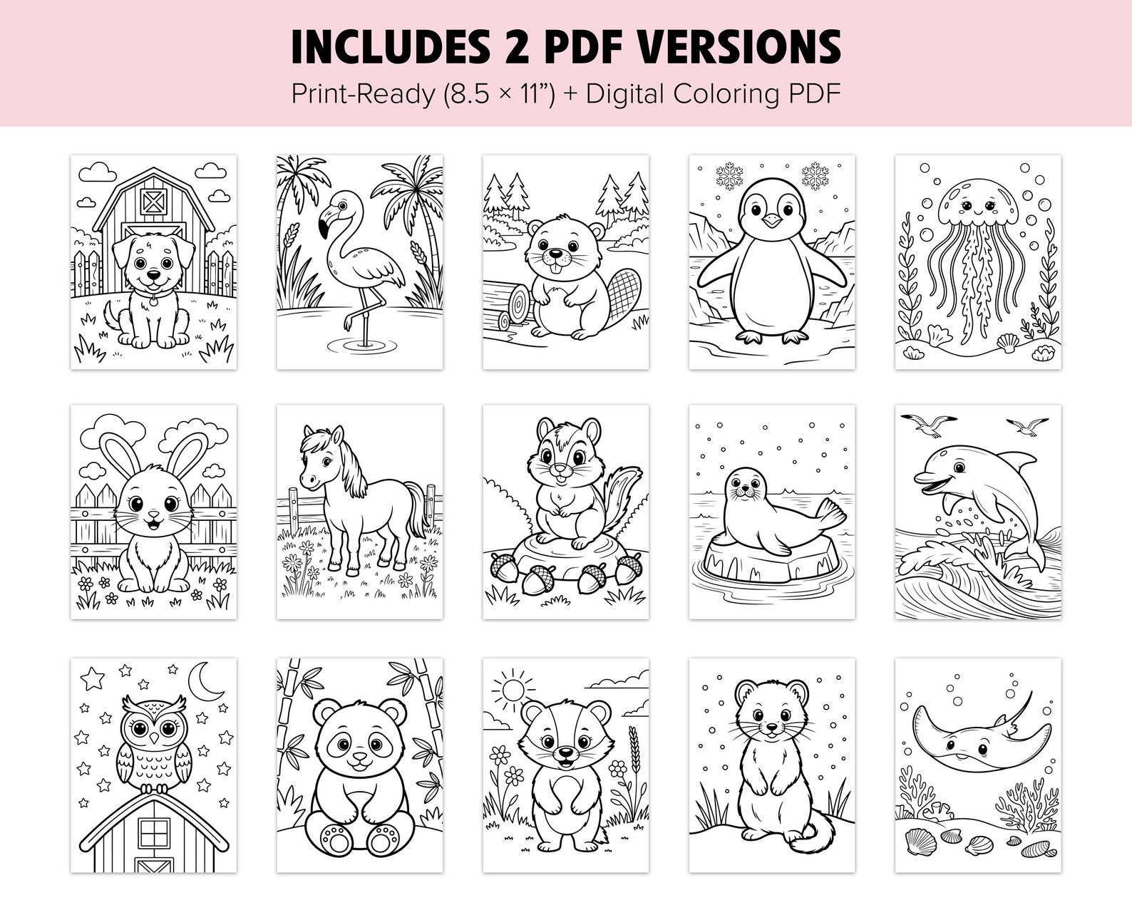 100 Animal Coloring Pages – Printable Coloring Book for Kids – Woodland ...