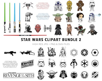 Star Wars - 70+ High Quality SVGs - Star Wars Clipart - Star Wars Bundle - Darth Vader SVG - Yoda SVG - Baby Yoda SVG - Digital Download