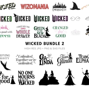 Wicked Bundle 2 - 20+ hoge kwaliteit SVG's - Wicked 2024 - Wicked Musical Clipart - Glinda Prints - Elphaba Prints - Heks - Digitale download