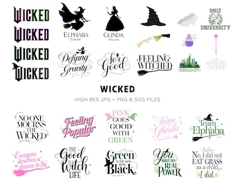 Wicked - 20+ High Quality SVGs - Wicked Movie 2024 - Wicked Musical Clipart - Glinda Prints - Elphaba Prints - Witch - Digital Download
