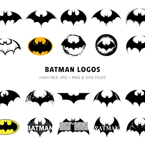 Batman - Logos SVG - Illustrations vectorielles de chauve-souris - plus de 20 fichiers SVG de haute qualité - Clipart de Batman - symboles de Batman - vecteur de Batman - téléchargement numérique