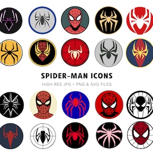 Spiderman - Logotipos personalizados - Ícones de aranha - 20 SVG/JPG/PNG de alta qualidade - Pacote - Miles Morales - Spider-Verse - Clipart - Download digital