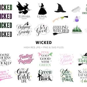 Wicked - 20+ hoge kwaliteit SVG's - Wicked Movie 2024 - Wicked Musical Clipart - Glinda Prints - Elphaba Prints - Heks - Digitale download