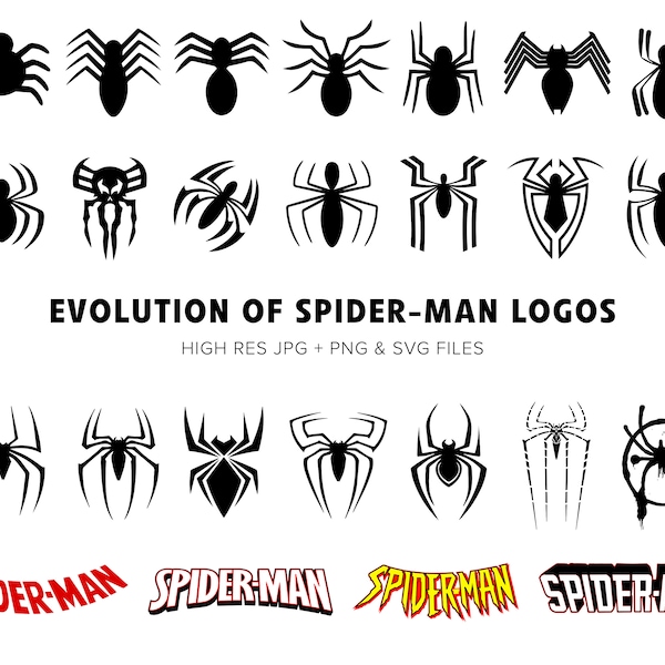 Spiderman - Logos SVG - Evolution of Spider-Man - 40+ High Quality SVGs - Spider Man Clipart - Across the Spider-Verse - Digital Download