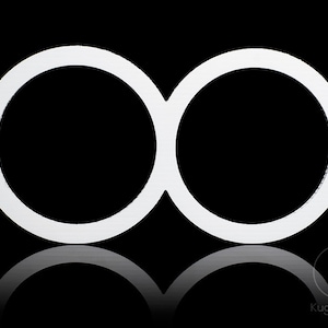 Pode incluir: Símbolo de infinito branco feito de dois círculos conectados.