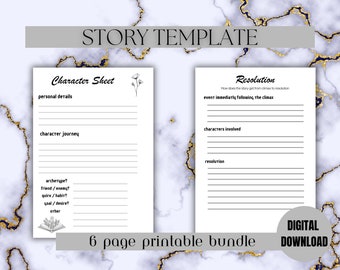Story Writing Plot Template Planner for Authors, Writers. Plan your story template for creative writing character creation & story planning