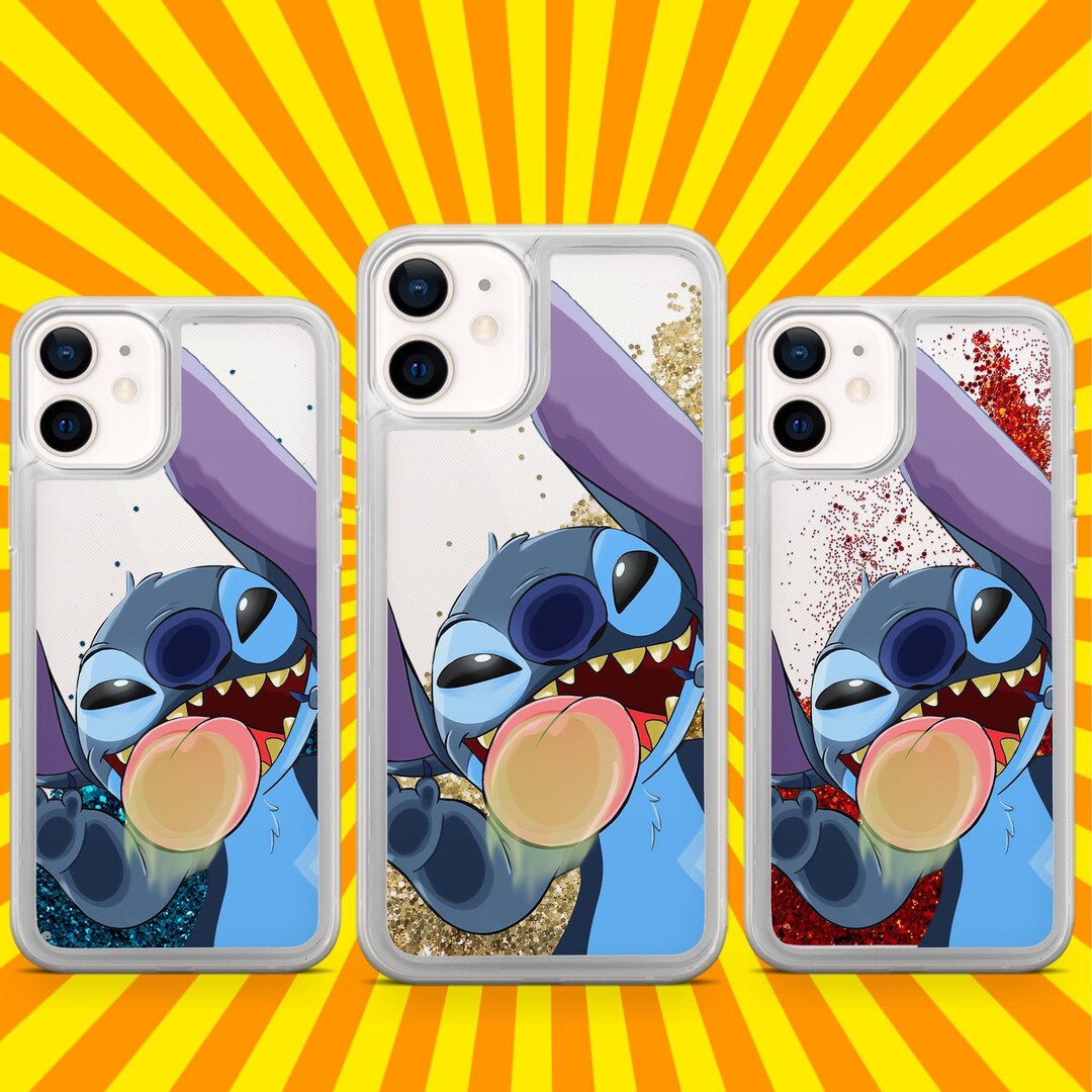 Kids Cartoon Disney Stich Transparent Liquid Glitter Phone Case for