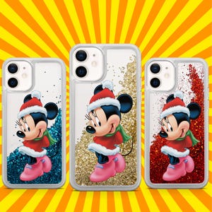 Custodia per telefono trasparente con glitter liquido per ragazza Disney Minnie di Natale per iPhone 16 Pro Max 15 14 13 12 11 X XS 8Plus 7 6 SE 2022