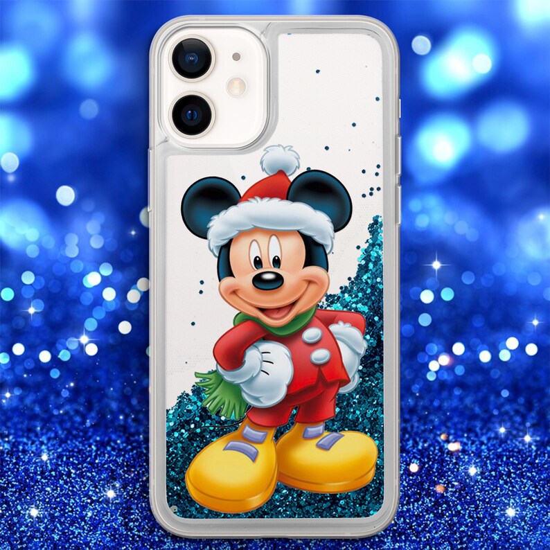 Christmas Disney Boy Mouse Transparent Liquid Glitter Phone Case for