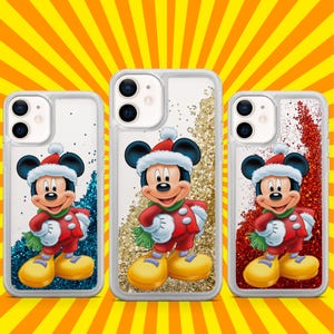Custodia per telefono trasparente con glitter liquido Disney Boy Mouse di Natale per iPhone 16 Pro Max 15 14 13 12 11 X XS 8Plus 7 6 SE 2022