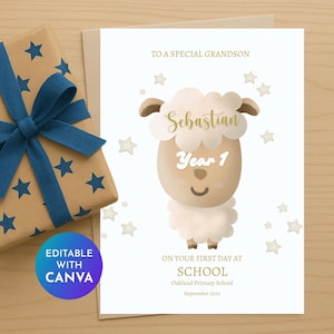 Biglietto Primo Giorno di Scuola per Nipote – Modificabile in Canva, Ricordo Personalizzato Anno 1