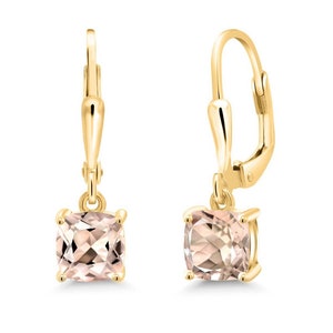 Morganite 18k Yellow Gold Plated Sterling Silver Earrings, Pink Cushion Morganite Earrings,Gemstone Stud, Women Earring, Lever Back Earrings