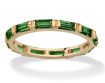 Emerald Baguette Ring: 14k Yellow Gold Plated Eternity Band