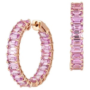 Pink  Sapphire Hoop Earrings 12mm . 14k 18k Yellow White or Rose Gold . Pink Sapphire Ombre Huggie Earrings . Small Hoop Earrings