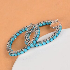 Turquoise Hoop Earrings, Arizona Sleeping Beauty Turquoise and Hoop Earrings in Platinum Over Sterling Silver, Dainty Hoop Earring