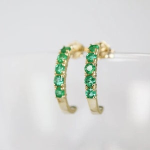 Emerald  Half Eternity Hoops earrings, 14k gold Emerald Hoops earrings, dainty hoops, eternity hoop earrings