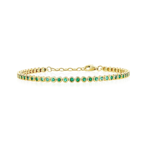 Emerald Bracelet / 14k Gold Bezel Set Emerald Tennis Bracelet/ Multi-stone Emerald Layering Bracelet / Birthday Gift