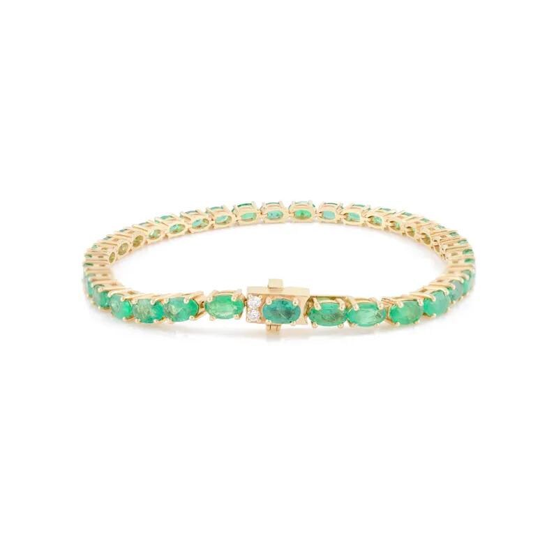 925 Silver Oval Emerald Tennis Bracelet Gold Wedding Bracelet Green Jewelery Anniversary Gift For Mom Women, Summer Wear