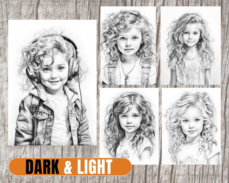 Cute Girls Long Hair Coloring Pages for Adults & Children Printable PDF Instant Download Grayscale Illustration Coloring Sheets image 4