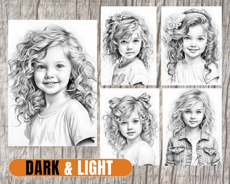 Cute Girls Long Hair Coloring Pages for Adults & Children Printable PDF Instant Download Grayscale Illustration Coloring Sheets image 2
