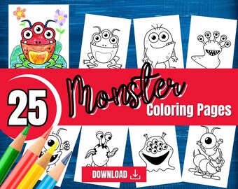 25 Cute Monsters for Coloring for Kids | Monster Designs | Halloween Coloring Pages for Kids | Printable PDF | Instant Download