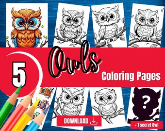 5 + 1 BONUS owl coloring pages for kids and adults | Printable PDF | Instant Download | Owl coloring sheets | Grayscale illustration A4