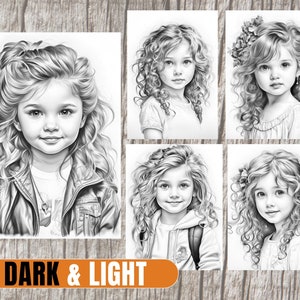 Cute Girls Long Hair Coloring Pages for Adults & Children Printable PDF Instant Download Grayscale Illustration Coloring Sheets image 3