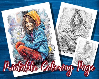 1 coloring page street art 2 grayscales | Printable PDF A4 | Coloring Pages | Coloring book for adults | Coloring pages | Instant Download