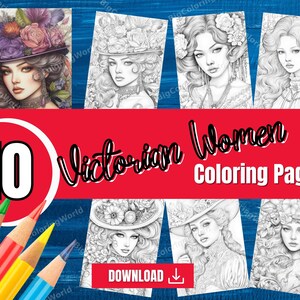 Victorian Women Vol 1 Coloring Pages | Printable Adult Coloring Pages | Download Grayscale Illustration Instant Download Coloring Book