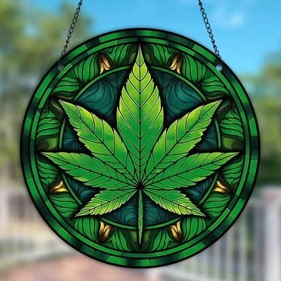 Pot Leaf Marijuana Weed Stained Glass Ornament Sun Catcher Etsy