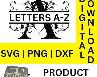 Monogram SVG/DXF/PNG splitsen, monogram alfabet splitsen, monogram familienaam, digitale download, bestand knippen, gravurebestand, 26 svg/dxf/png-bestanden