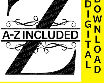 Monogram SVG/DXF/PNG splitsen, monogram alfabet splitsen, monogram familienaam, digitale download, bestand knippen, gravurebestand, 26 svg/dxf/png-bestanden