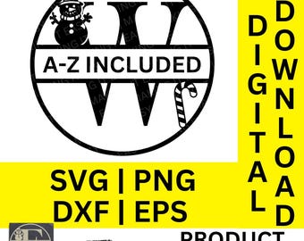 Sneeuwpop gesplitst monogram svg, dxf, png en eps, gesplitst monogram alfabet, familienaam monogram, digitale download, gesneden bestand, gravurebestand